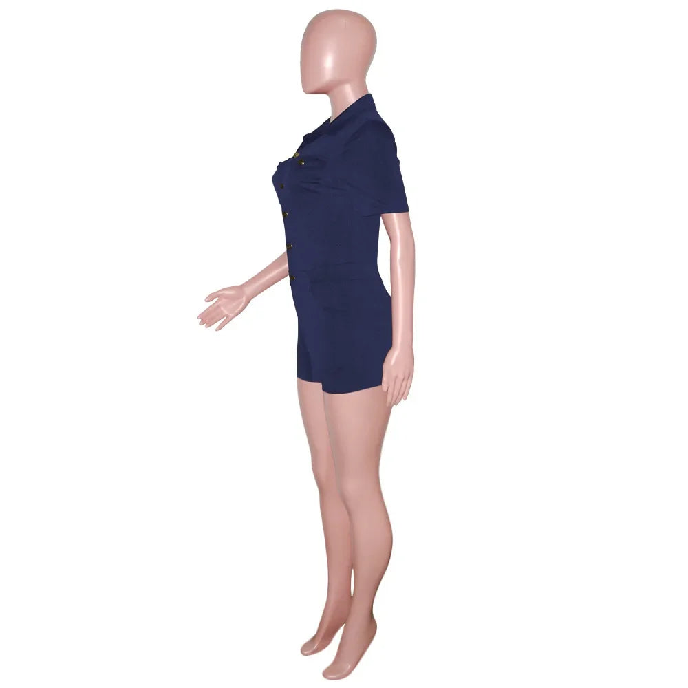 Summer V Neck Mesh Cargo Short Jumpsuit for Women