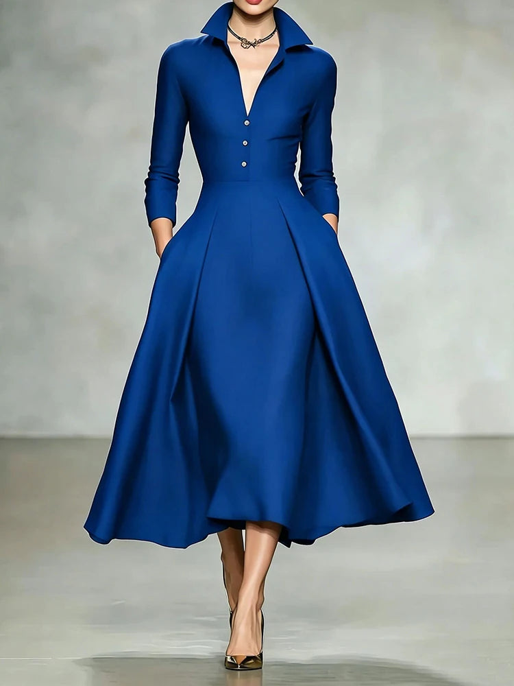 Long Sleeve Deep V Neck Patchwork Maxi Dress for Women