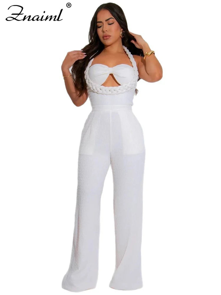 Znaiml Fashion Green Women Jumpsuits Summer Sleeveless Bandage Wide Leg Pants Loose Streetwear One Pieces Rempers Overalls 2025