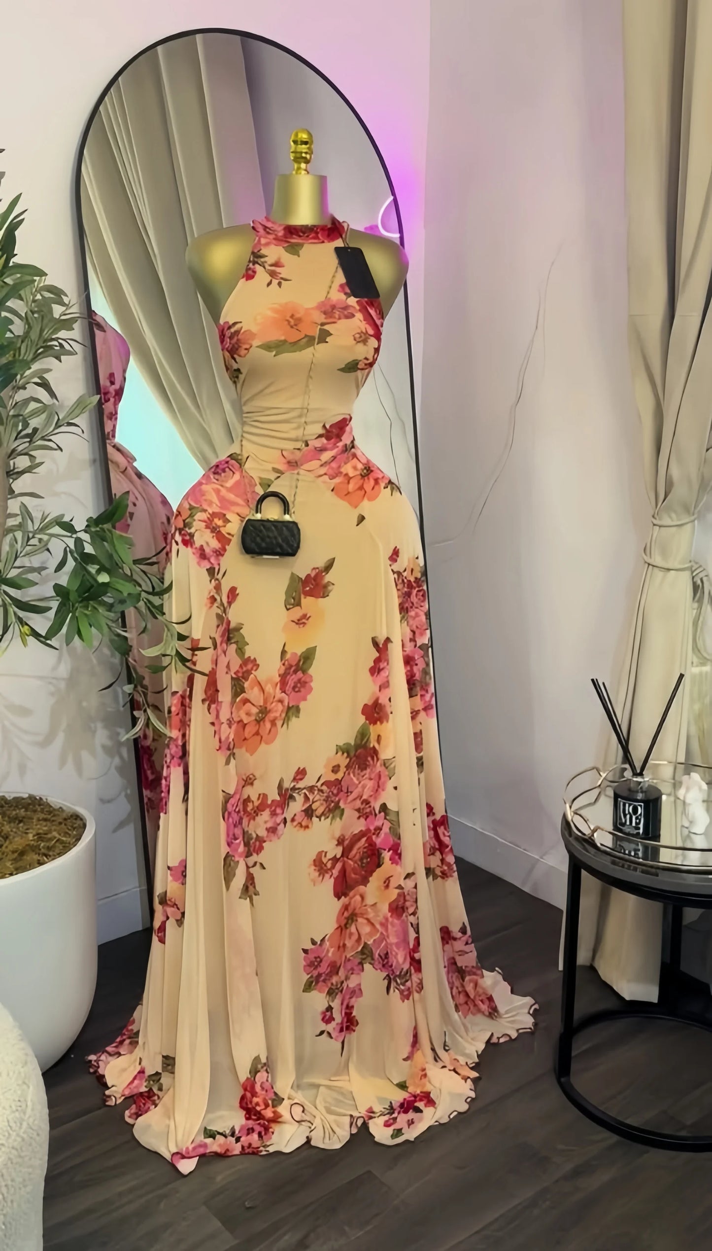 Elegant Printed Sleeveless With Sashes Maxi Dress for Women
