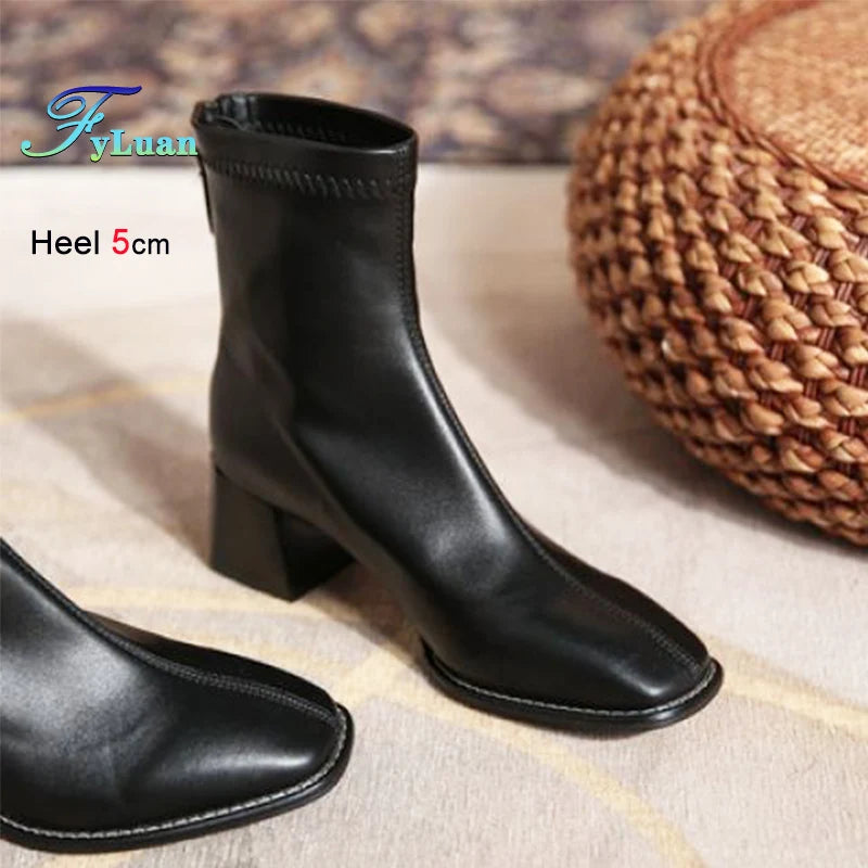 Square Toe Block Heel Ankle Boots