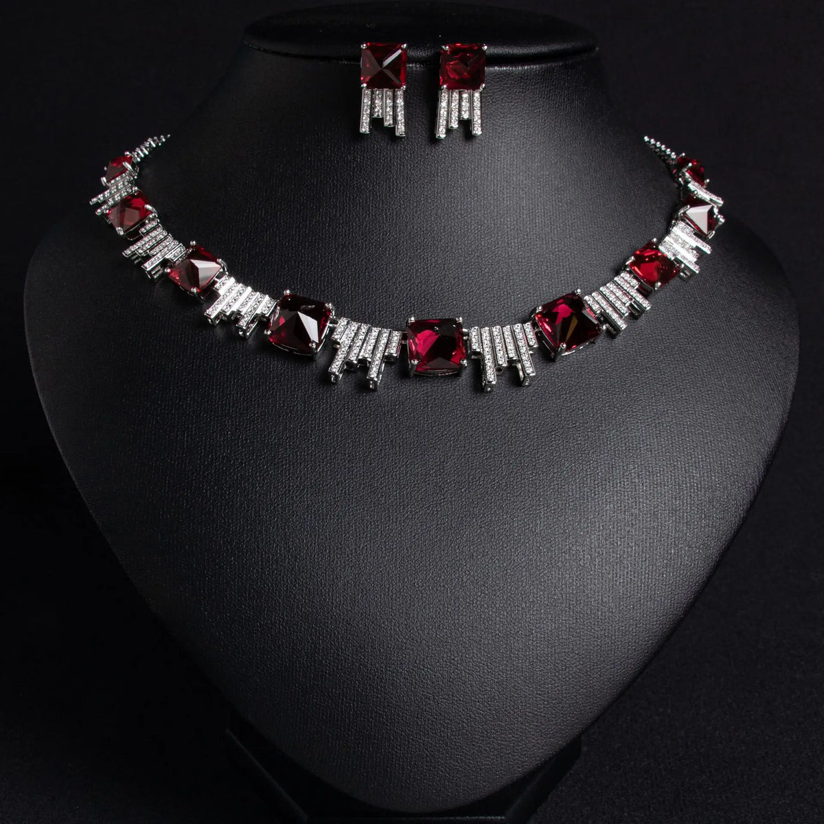 Square Zircon Necklace and Earrings Set
