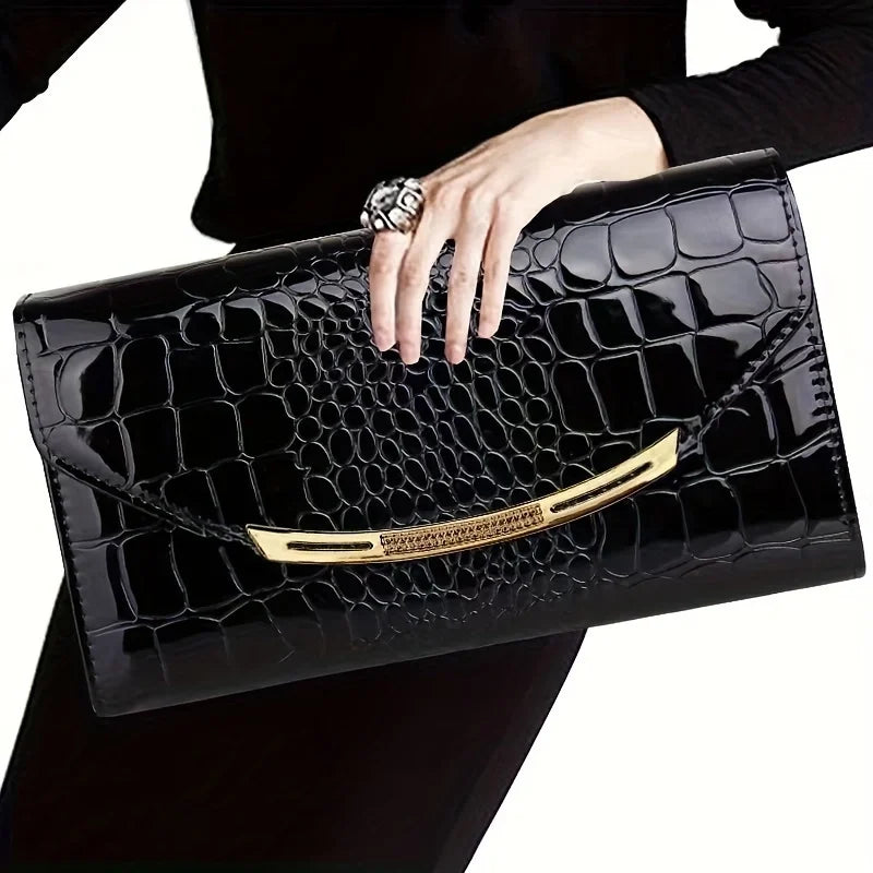 Large Capacity Patent Leather Chain Clutch Bag for Women