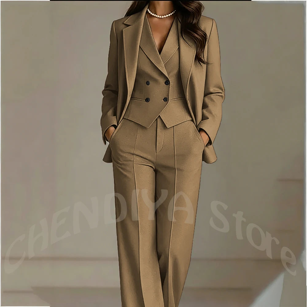 Elegant Solid White Women Suit Slim Fit Long Sleeve Notched Lapel Casual Business Wear Professional Female Work Outfit 3 Pieces