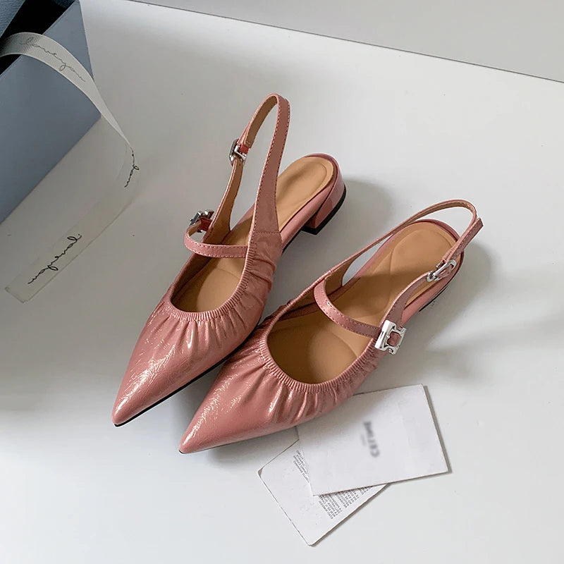 Genuine Leather Pleated Closed Toe Sandals for Women