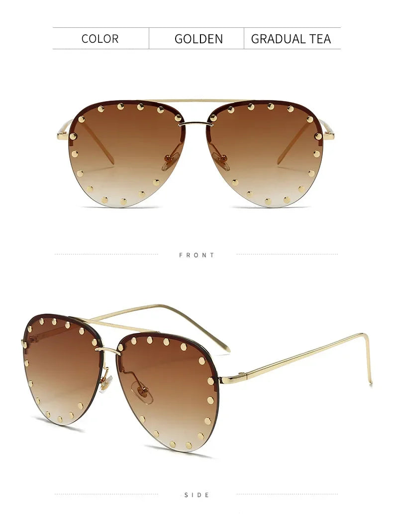 Oversized Rimless Gradient Pilot Sunglasses for Women