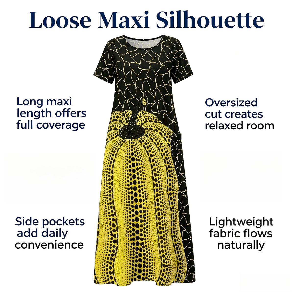 Casual Artistic Print Short Sleeve Maxi Dress For Women