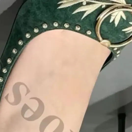 Ornate Gold Studded Emerald Jacquard Slingback Heels For Women