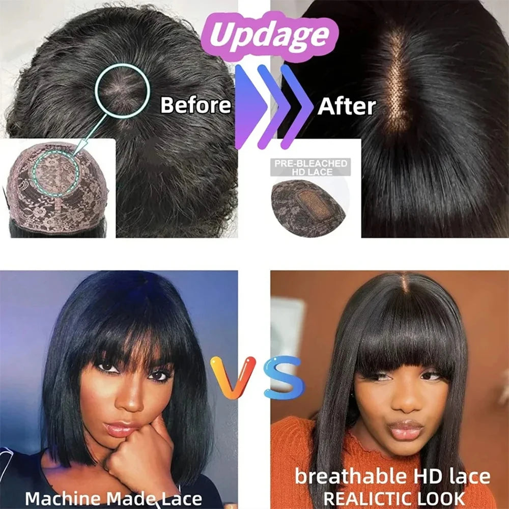 Straight Glueless HD Lace Bob Wig With Bangs for Women