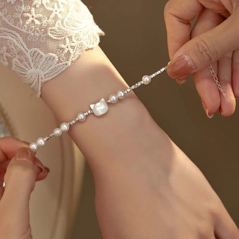 Pearl And Shell Adjustable Chain Bracelet for Women
