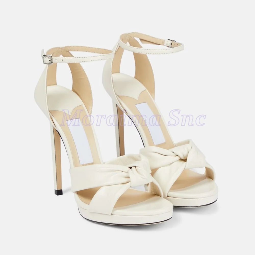 Satin Knot Platform Sandals With Ankle Strap For Women