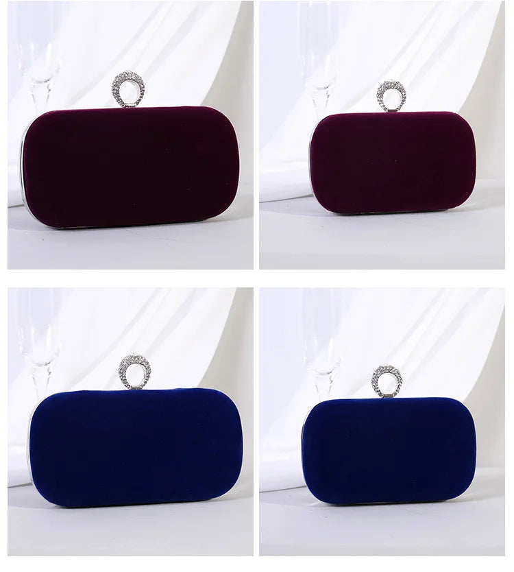 Velvet Rhinestone Chain Strap Evening Clutch Bag for Women