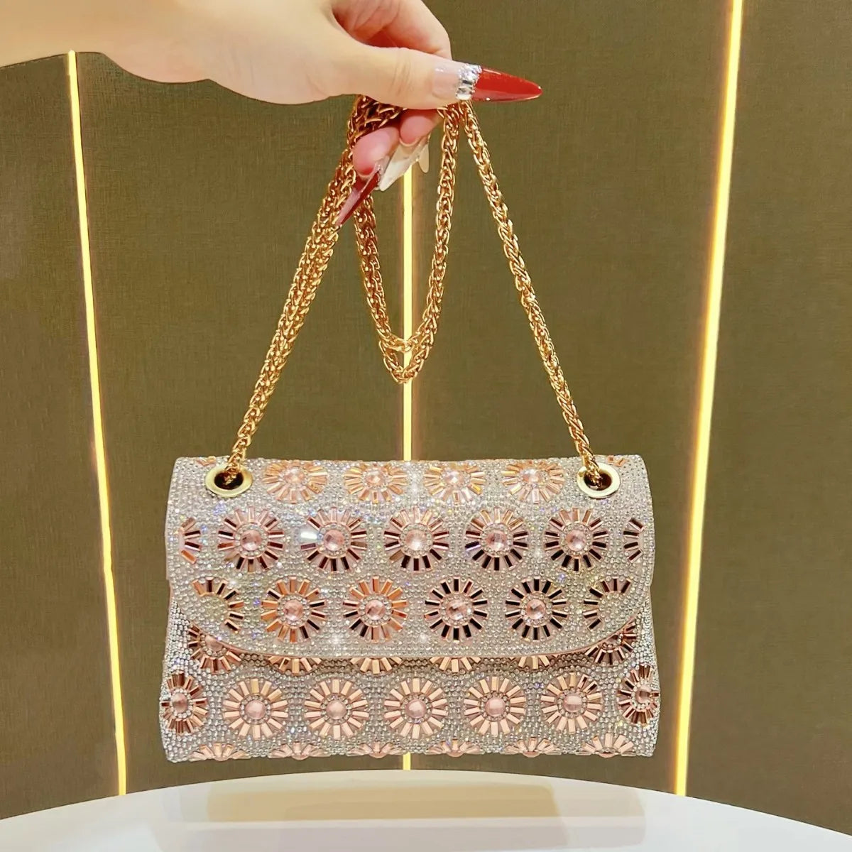 Full Rhinestone Square Shoulder Messenger Bag for Women