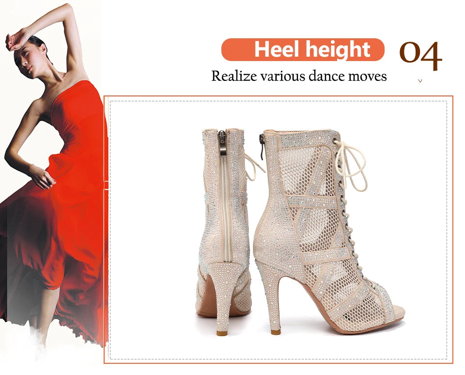 Rhinestone Stiletto Latin Dance Ankle Boots for Women