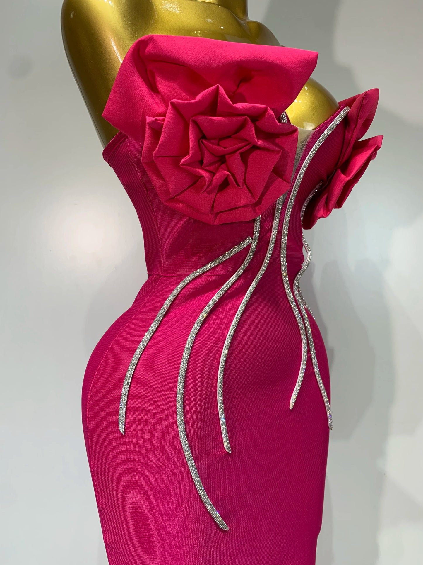 Luxury Birthday Party Dresses Women Elegant Bandage Bodycon Dress Strapless Appliques Sparkly Diamond Evening Club Outfit