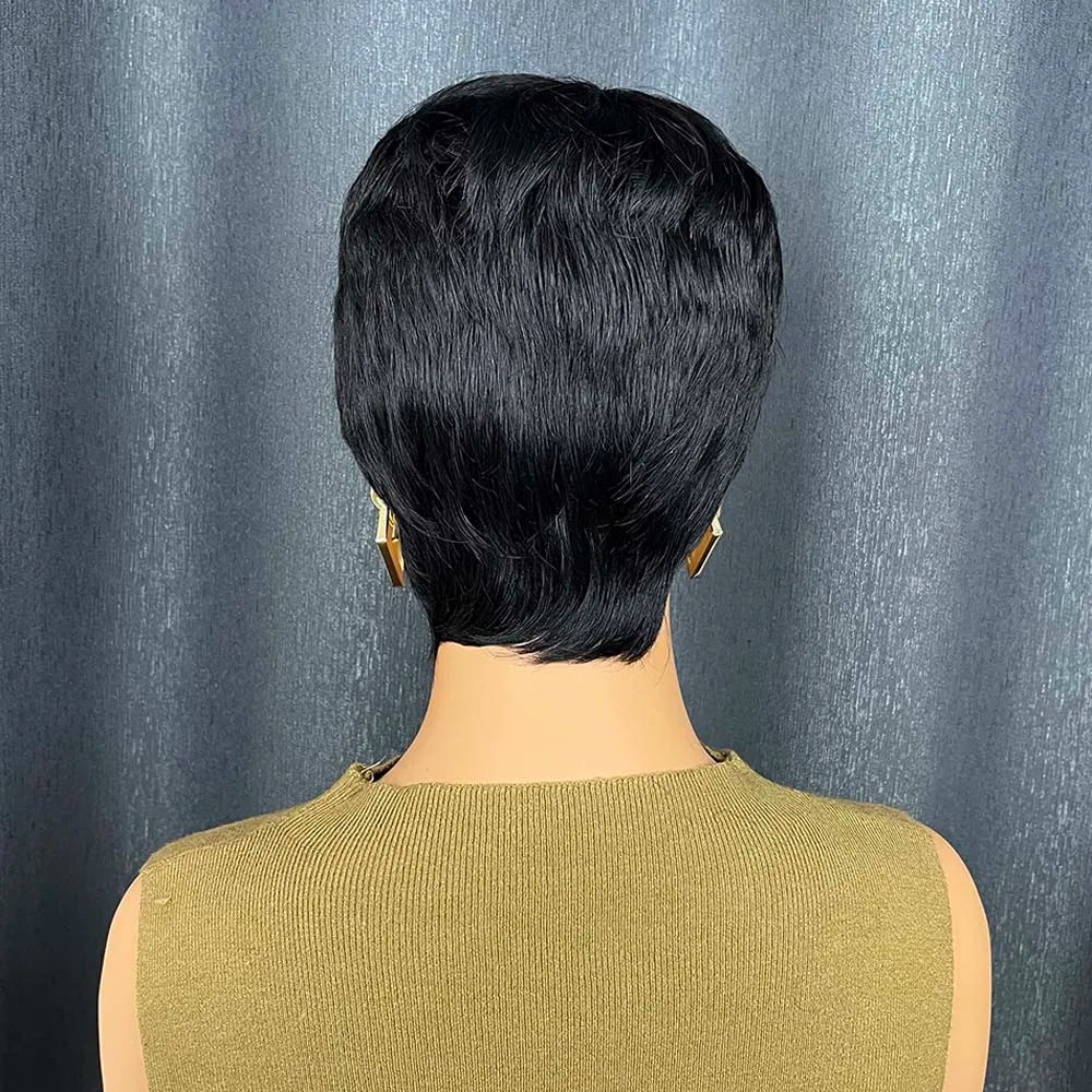 Short Pixie Remy Human Hair Wig With Bangs for Women