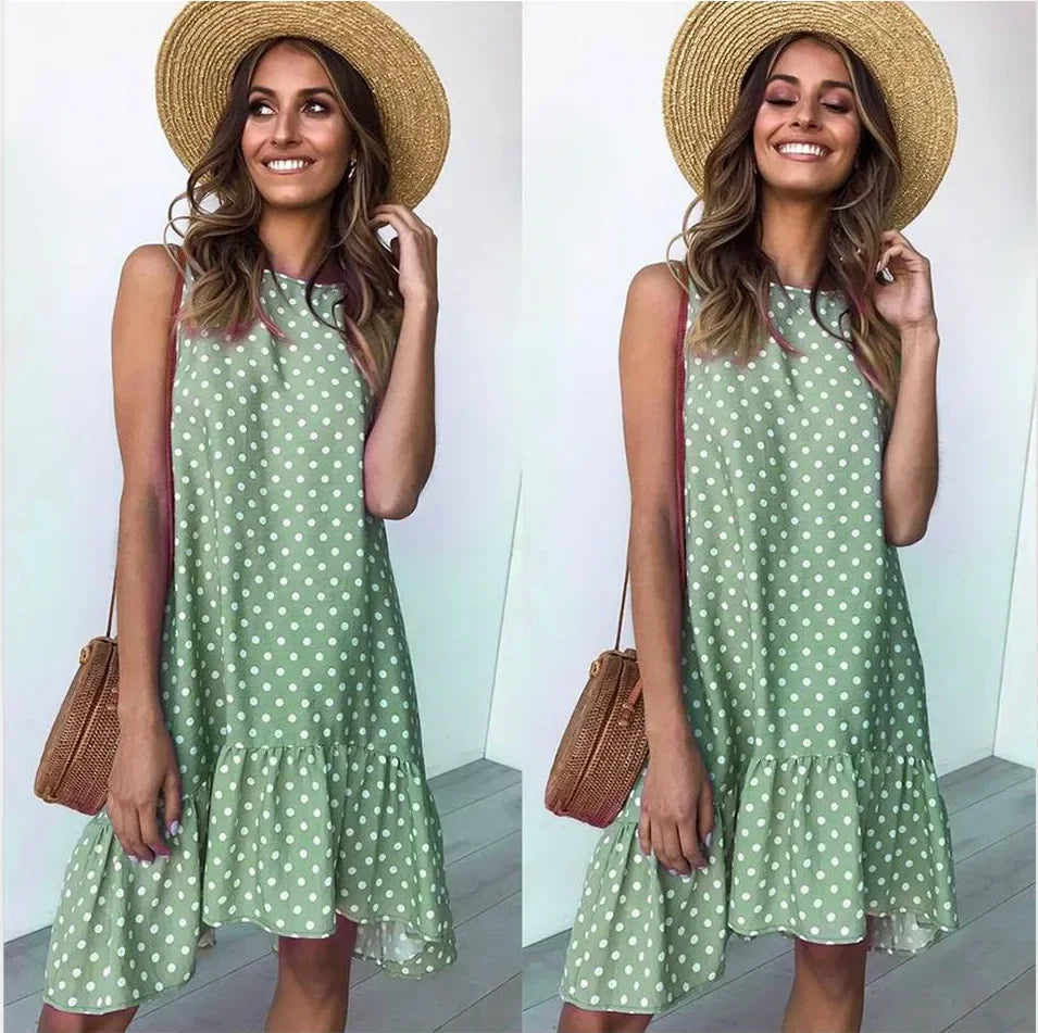 Summer Bohemian Dot Print Backless V Neck Dress For Women
