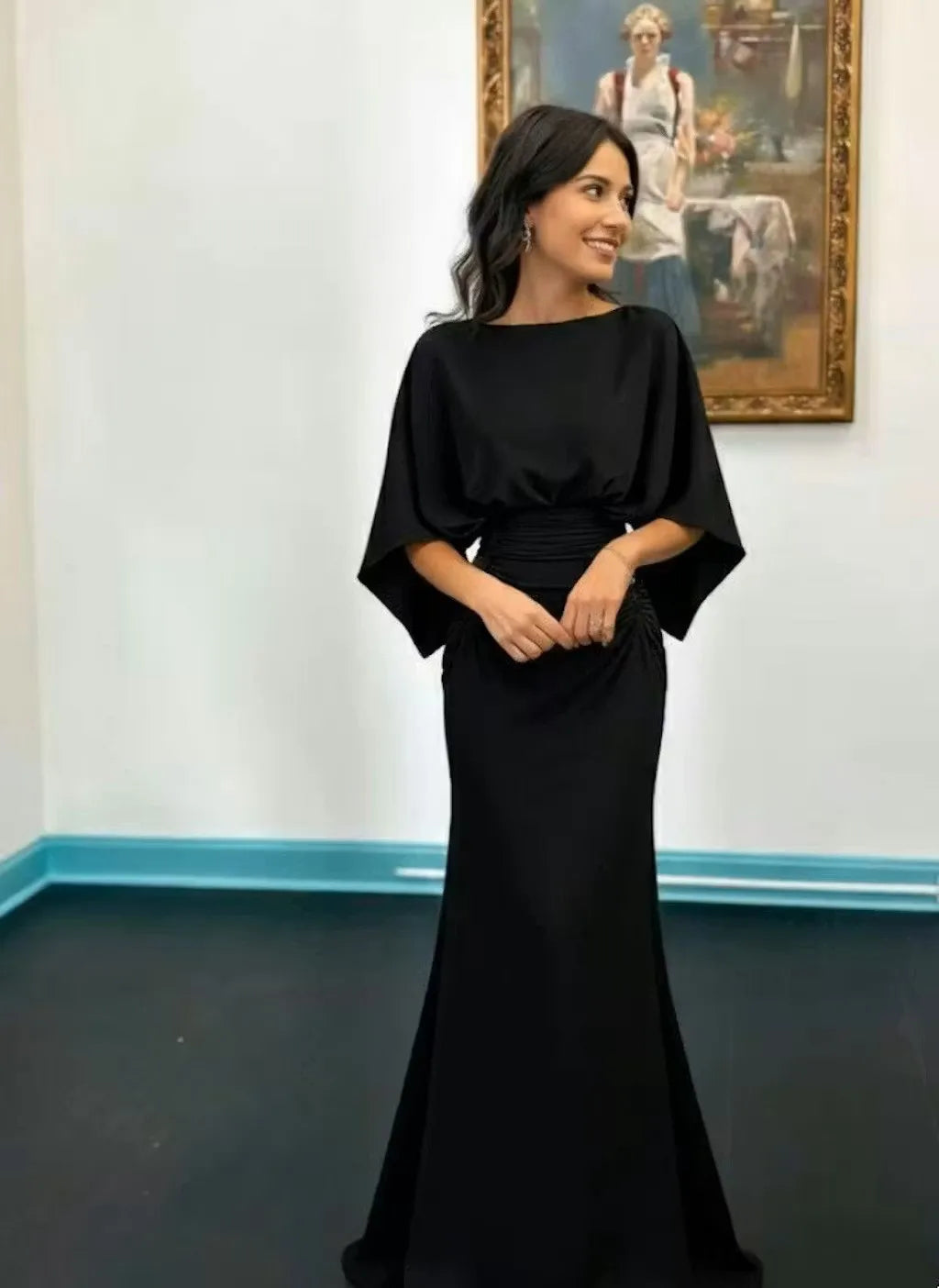 Satin Backless Ruched Evening Gown