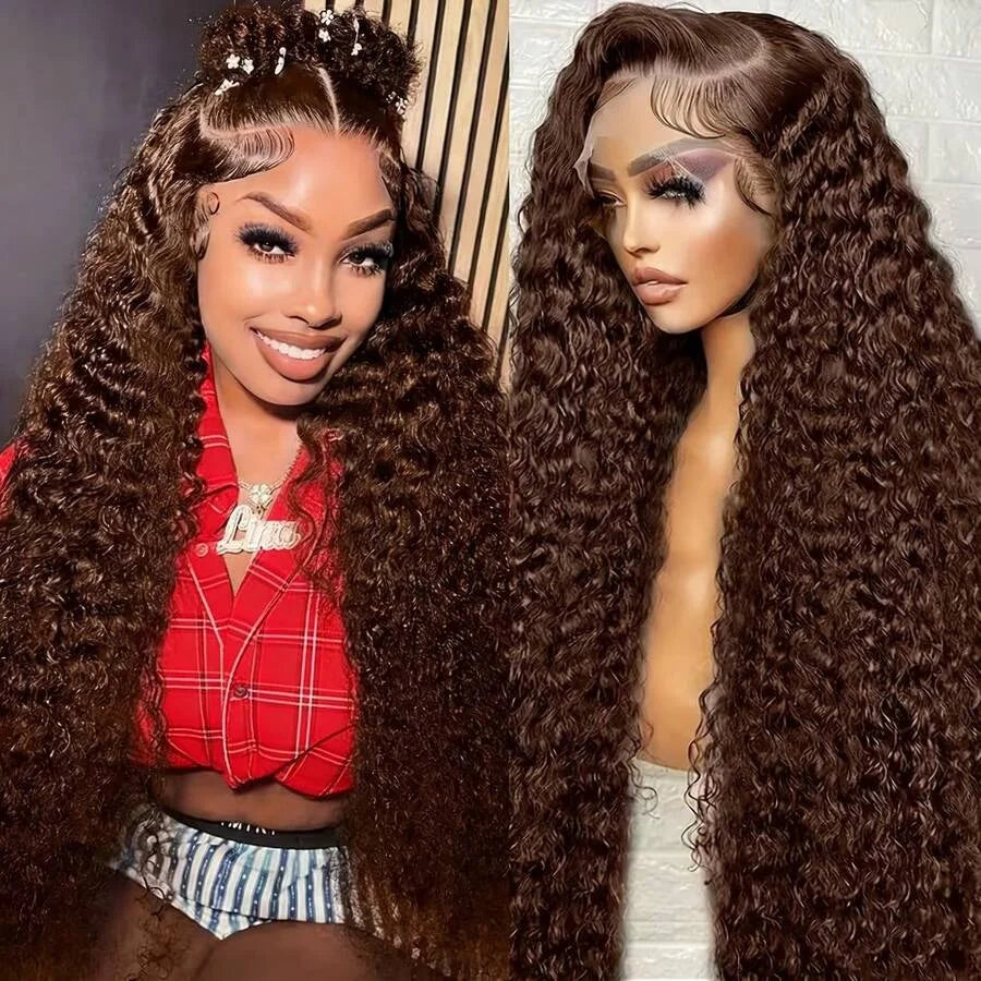 Chocolate Brown Deep Wave Lace Front Wig for Women