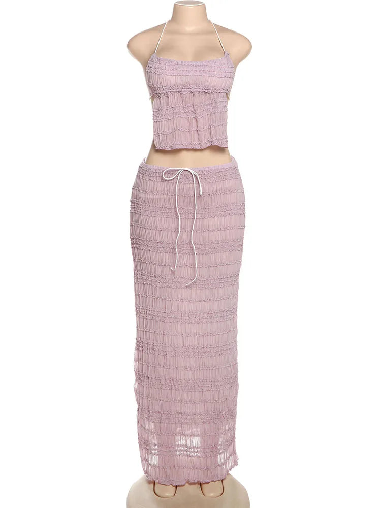Elegant Backless Halter Two Piece Skirt Set for Women