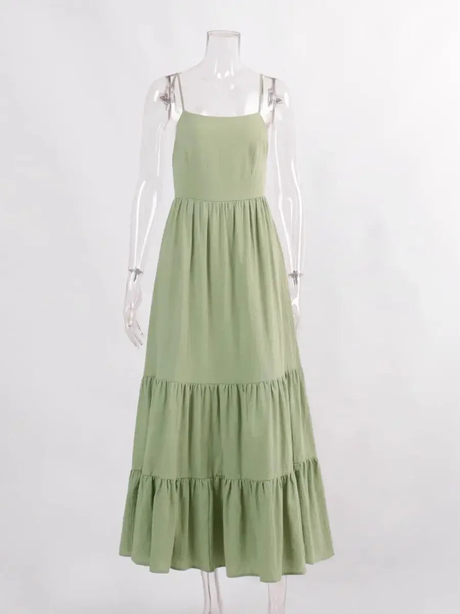Loose Backless A Line Cotton Beach Maxi Dress for Women