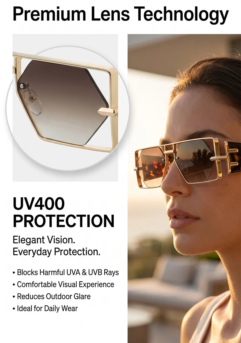Vintage Hollow Metal Frame Rectangle Sunglasses for Women