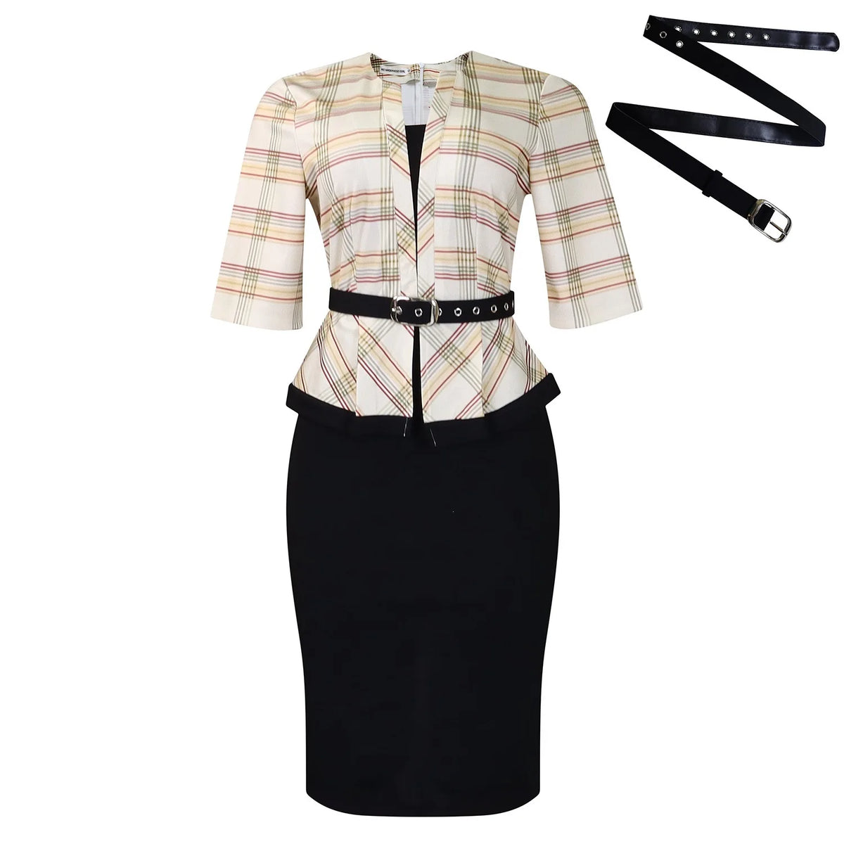 Elegant V-Neck 3/4 Sleeve Office Midi Dress for Women