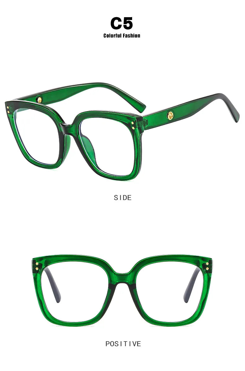 Oversized Square Reading Glasses with Rivet Detail for Women