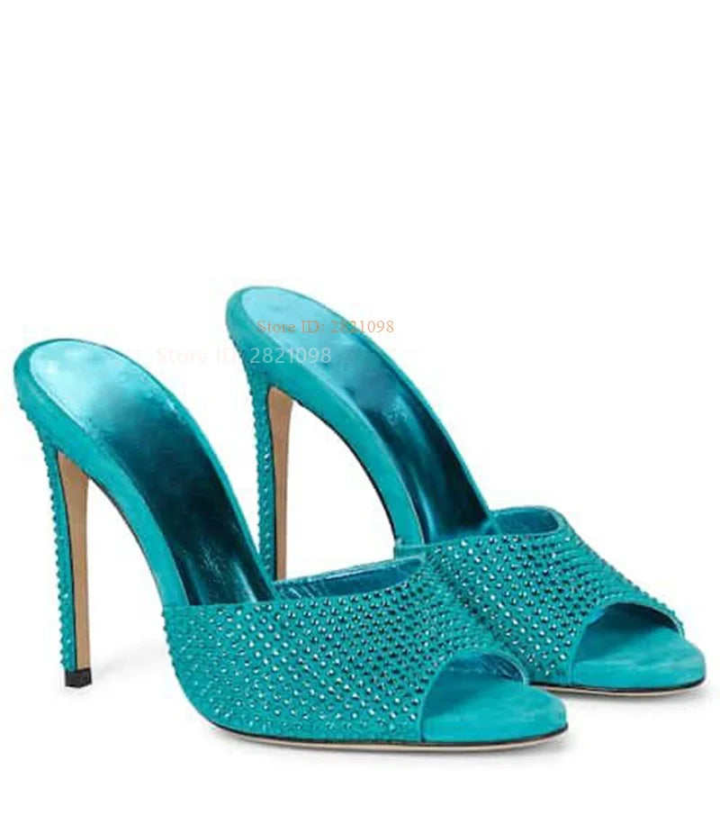 Crystal Embellished Suede Open Toe Sandals for Women