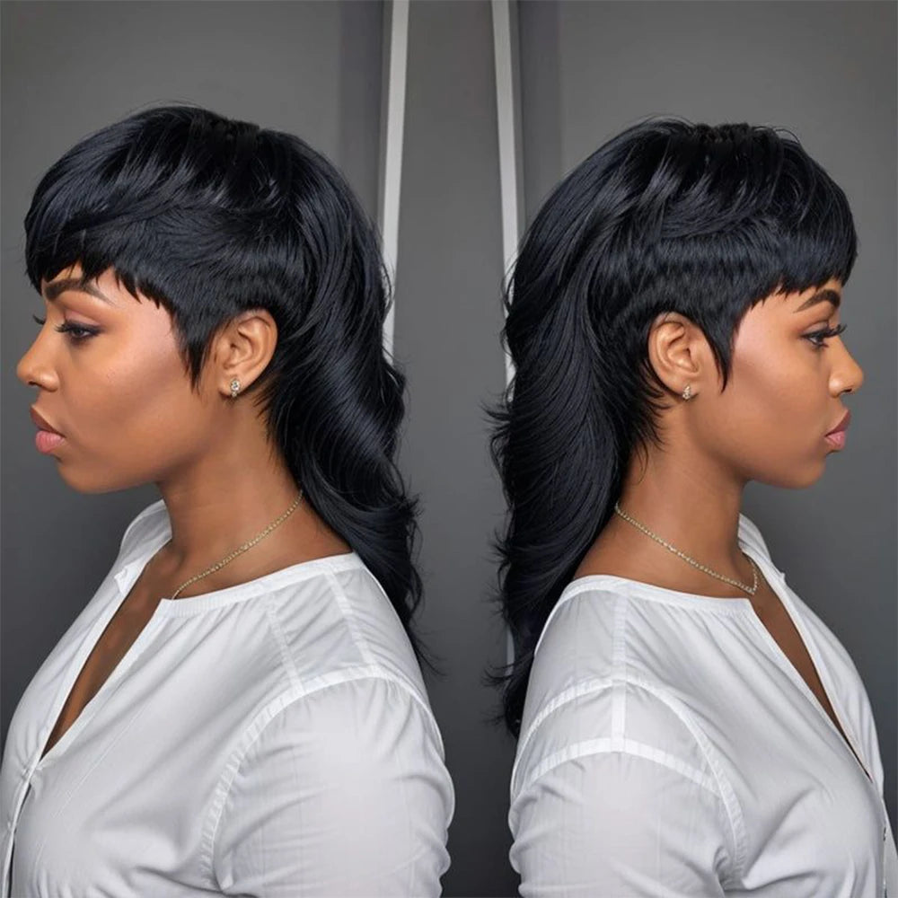 Natural Black Curly Pixie Cut Human Hair Wig for Women