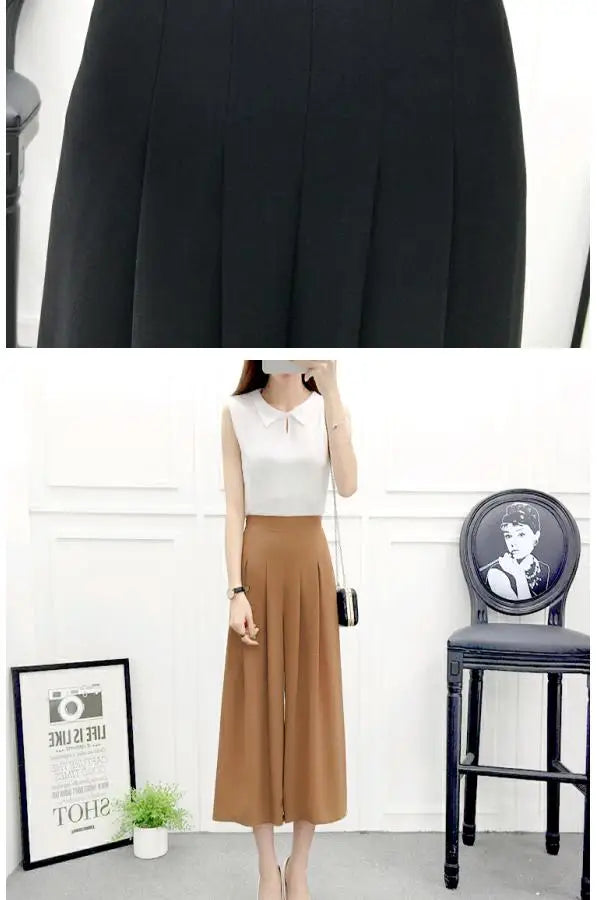High Waist Pleated Wide Leg Cotton Linen Pants For Women