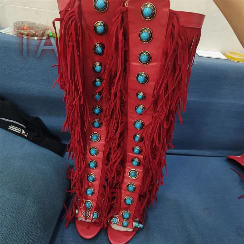 Open Toe High Heel Fringe Tassel Gladiator Sandals for Women