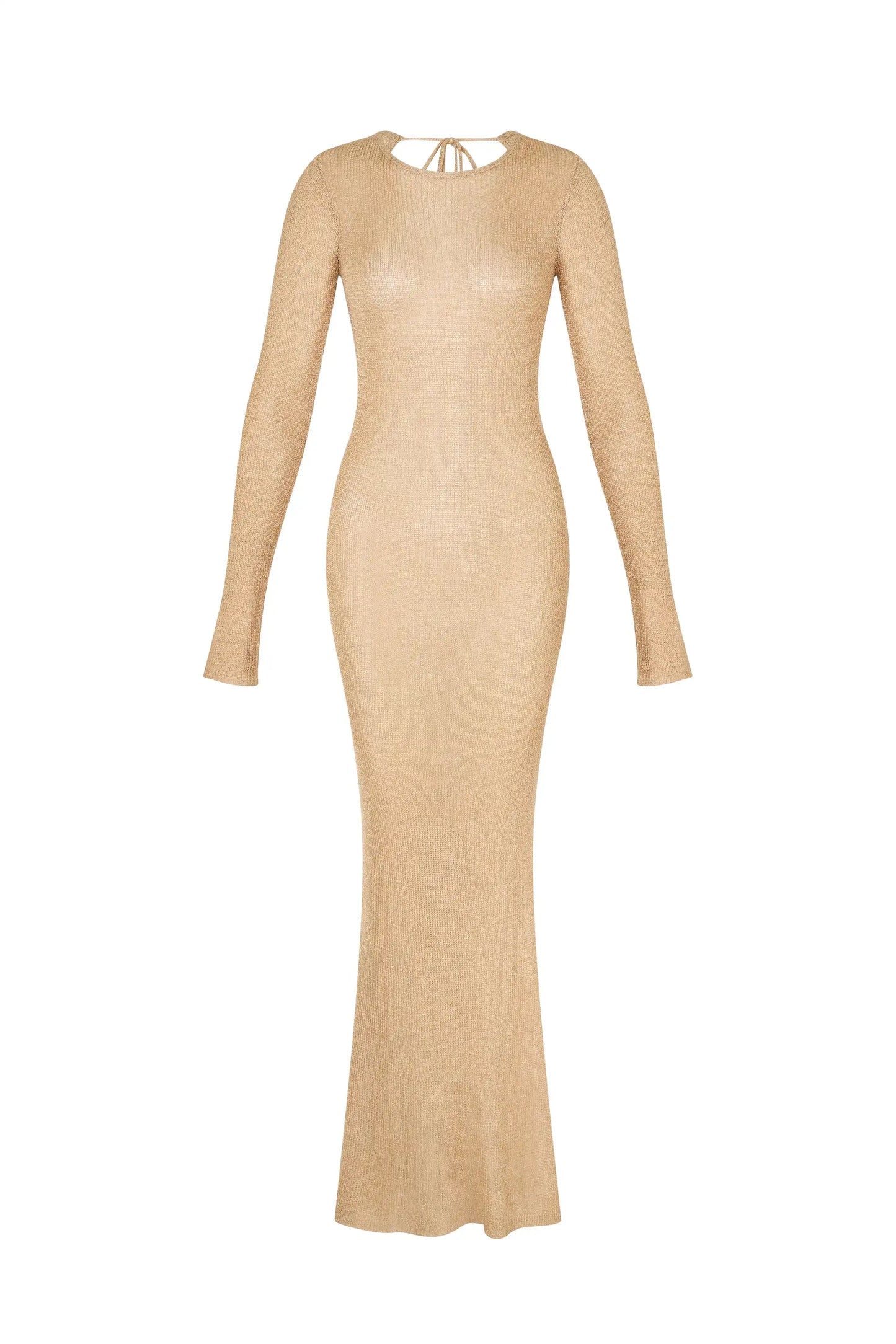 Sexy Knit Beach Swimsuit Cover Up 2025 Women Summer See-through Slim Backless Tassel Tie-up Long Sleeve Slit Gorgeous Dress K65