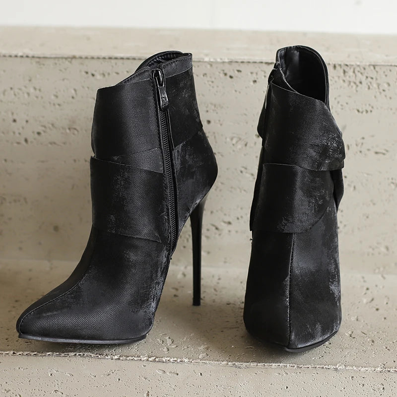 Elegant Bowknot Lace-Up High Heel Ankle Boots for Women