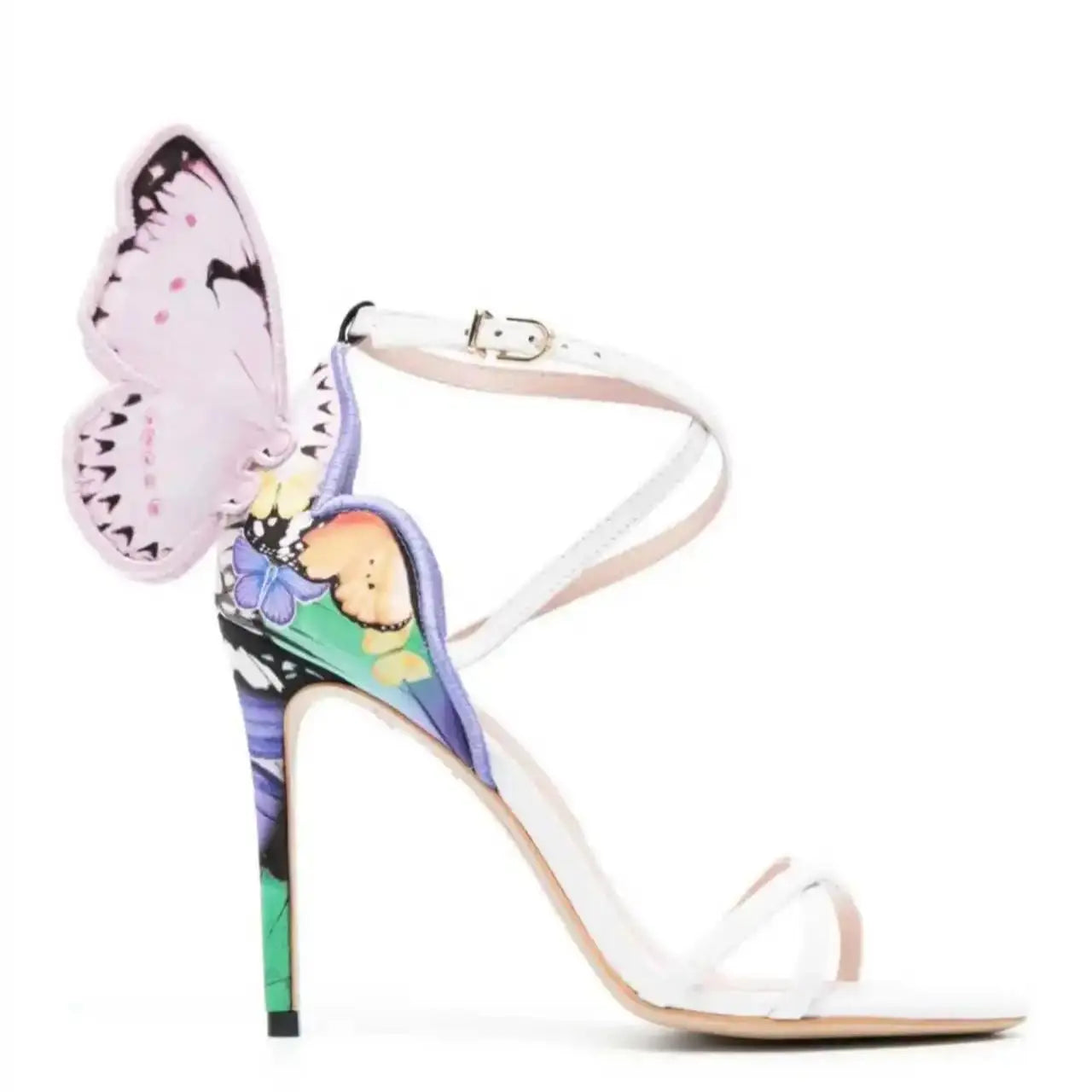 Metallic Embroidered Butterfly Stiletto Sandals With Ankle Strap for Women