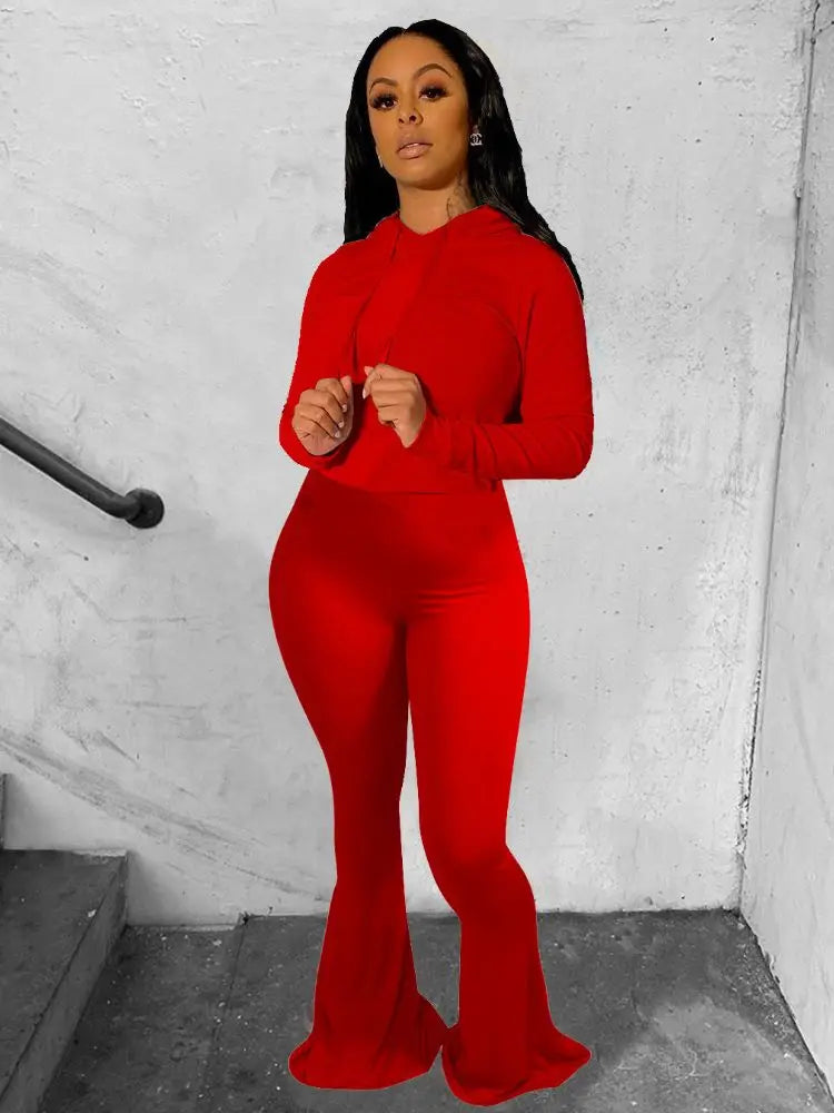 Regular Fit Hooded Wide Leg Tracksuit Set For Women