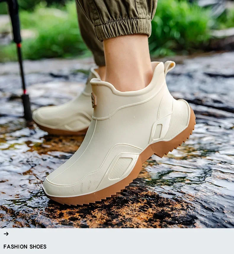 Round Toe Waterproof Ankle Rain Boots