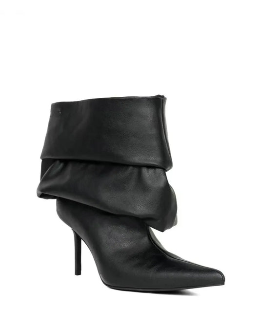 Pointed Toe Pleated Snakeskin Boots