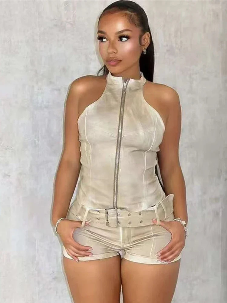 Distressed Denim Street Style Two Piece Set for Women