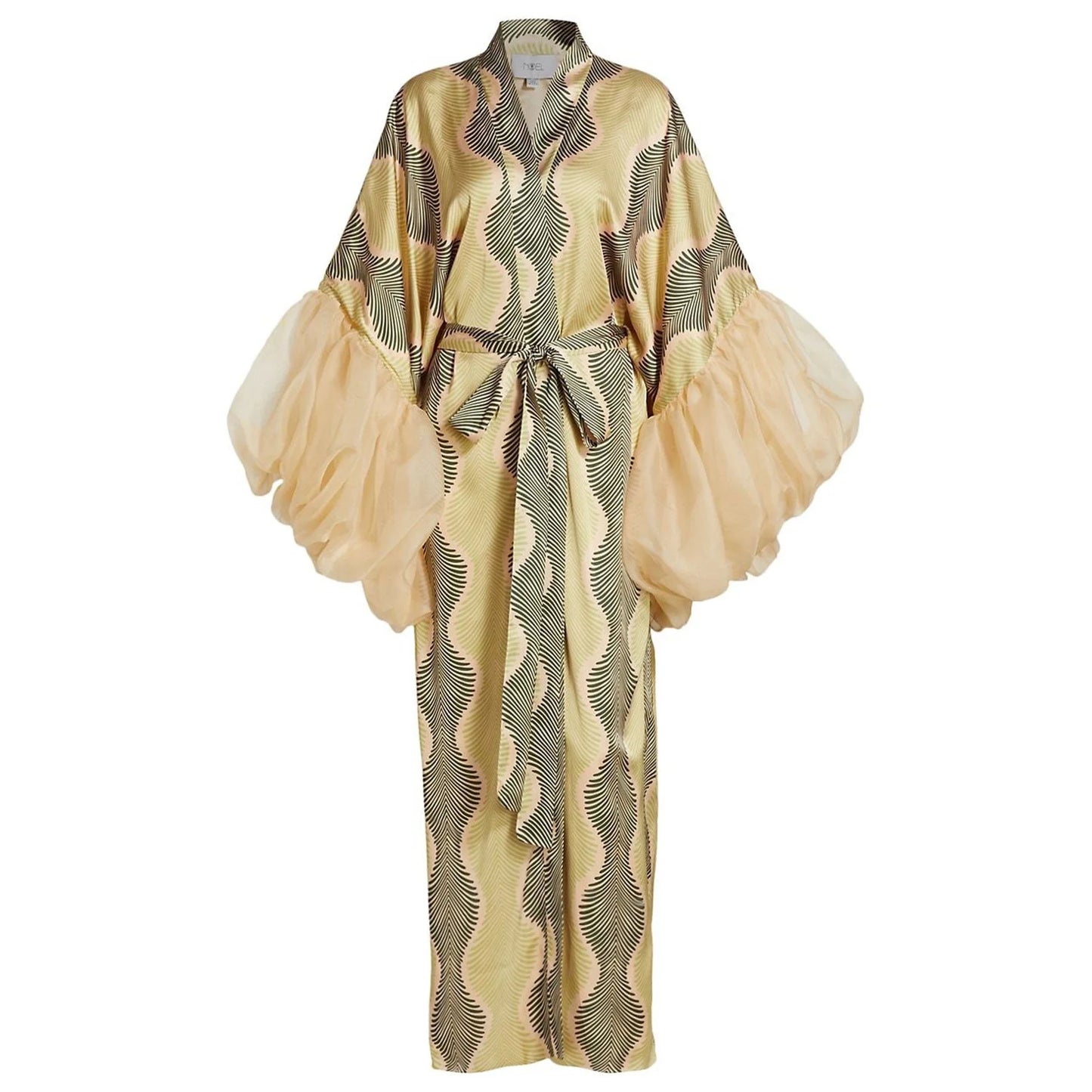 Vintage Floral Printed Chiffon Long Cardigan With Ruffle Sleeves for Women