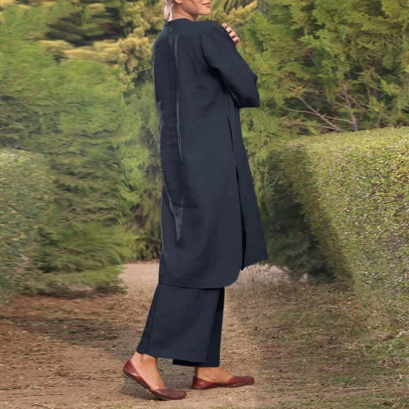 V Neck Shirt and Straight Pants Two Piece Set for Women