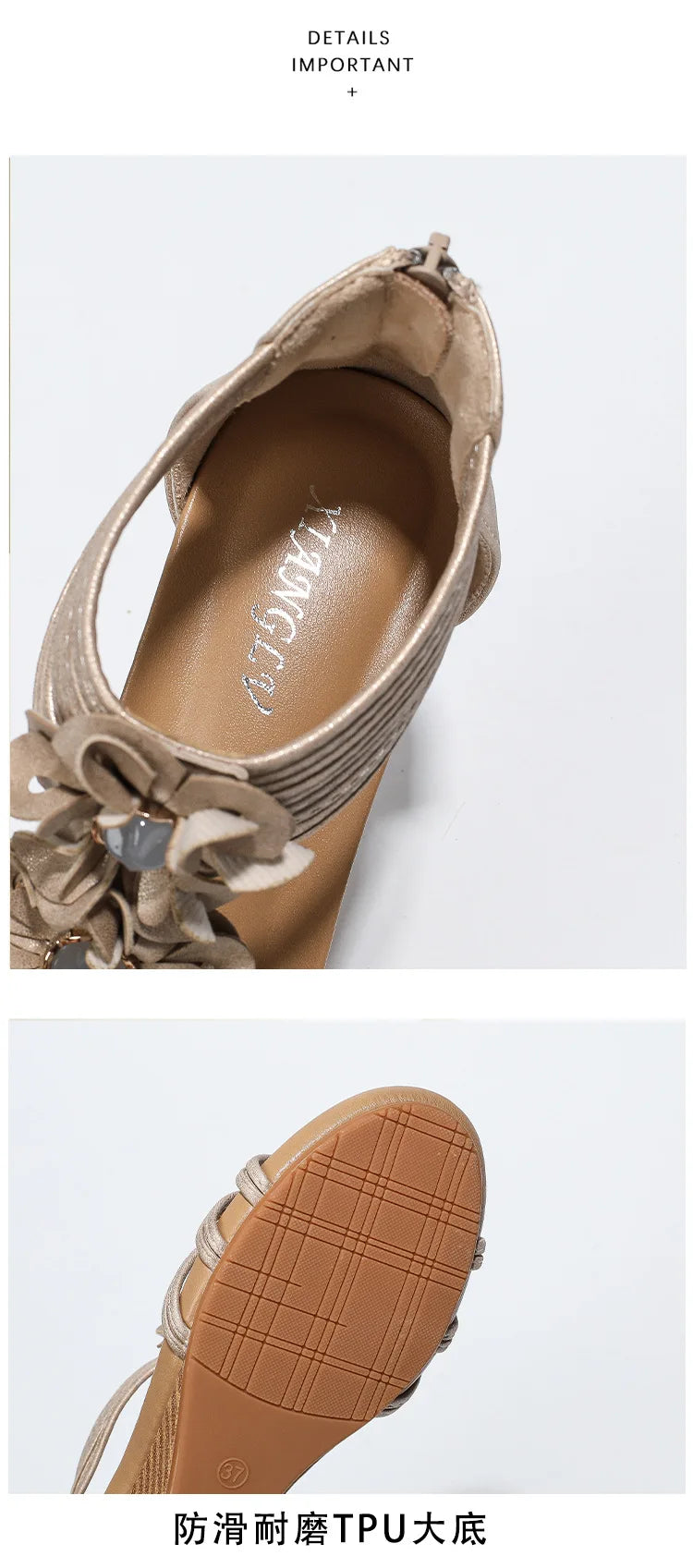 Bohemian Floral Vintage Leather Wedge Sandals for Women