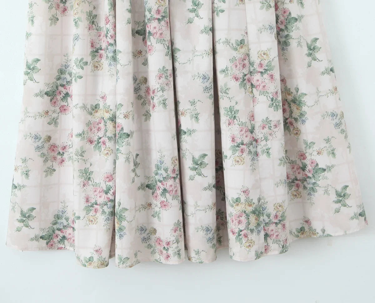 Vintage Boho Floral Print Maxi Dress with Ruffles for Women