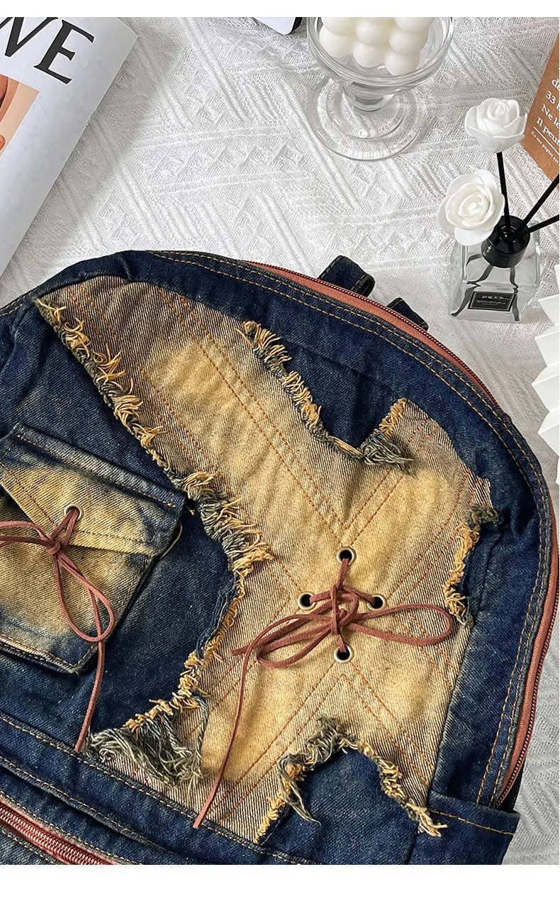 Washed Denim Backpack With Large Capacity for Women