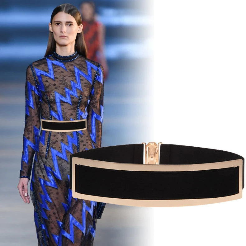 Pearl Embellished Wide Elastic Waist Belt for Women