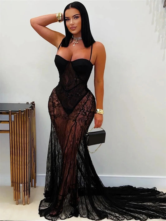 Weird Puss Sexy Mesh Jacquard Dress Women See Through Patchwork Sleeveless Backless Stretch Skinny Midnight Party Club Vestidos
