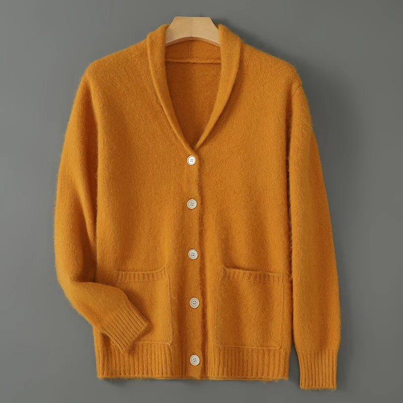Warm Winter Wool Knit V-Neck Pocket Cardigan for Women