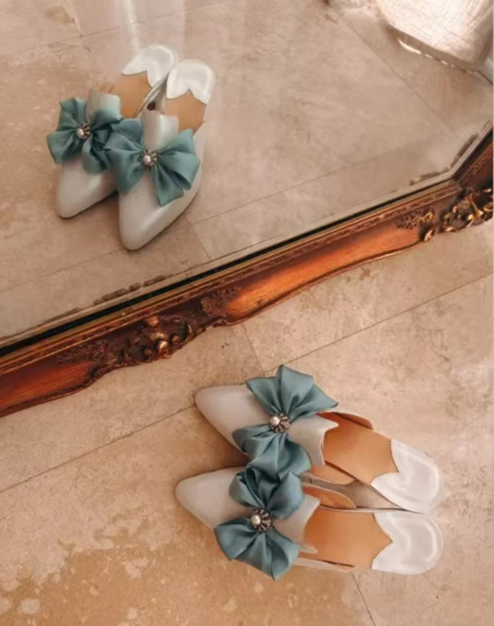 Pointed Toe Satin Bow Mules