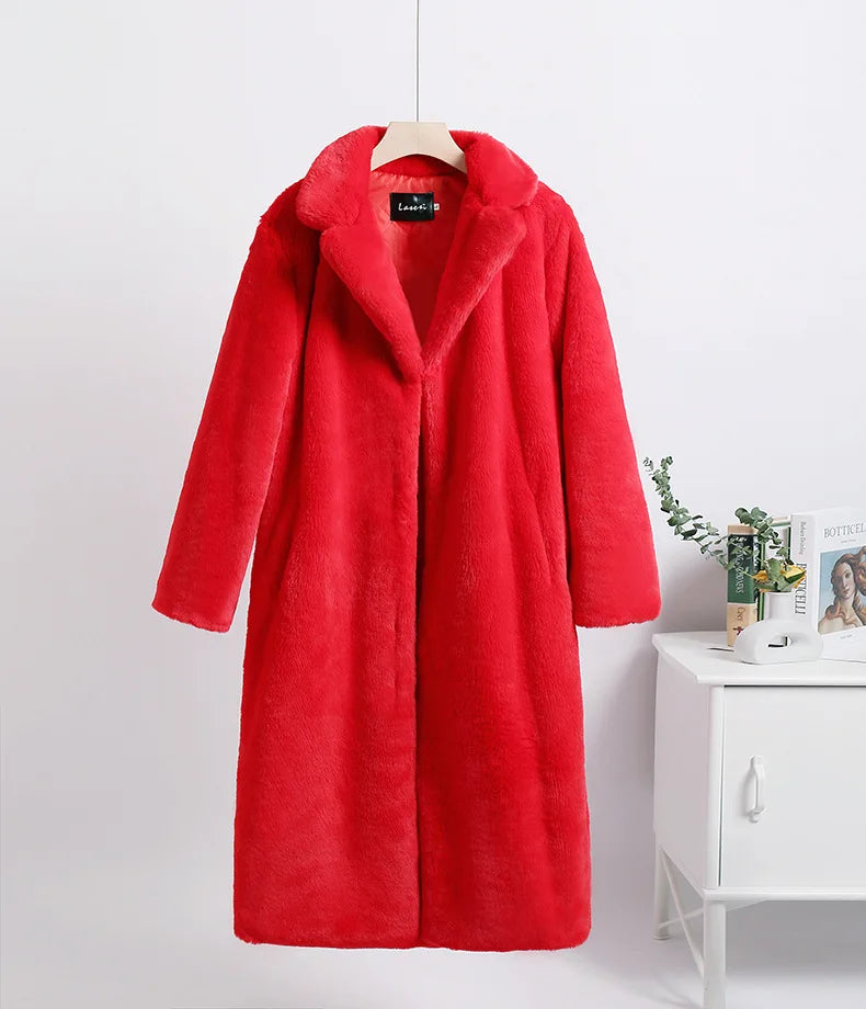Long Belted Faux Fur Winter Coat