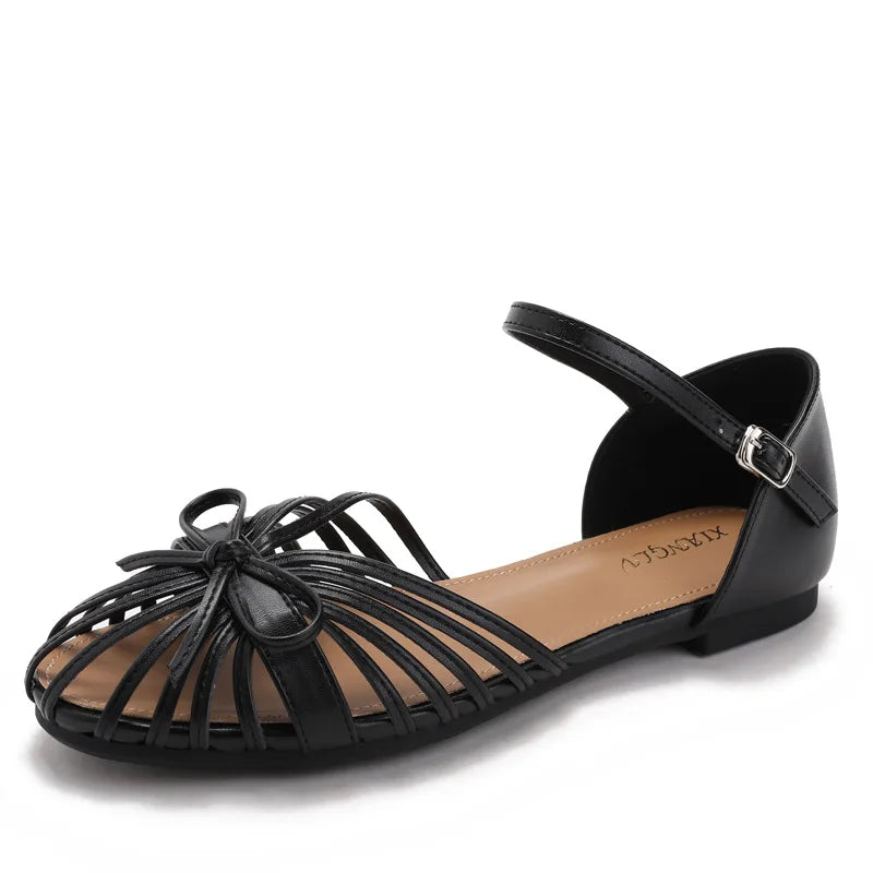One Strap Hollow Out Sandals With Bow Detail For Women